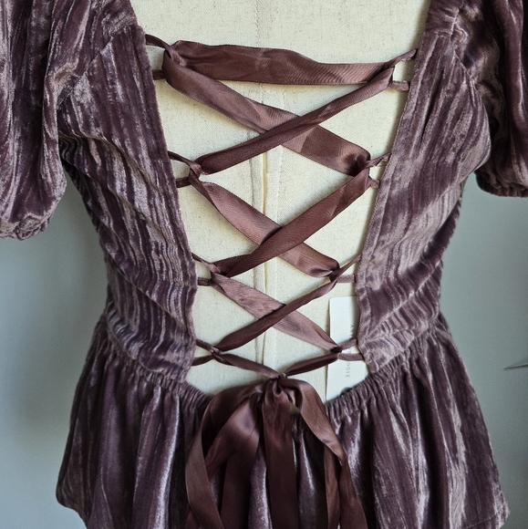 Anthropologie, New, Porridge Purple Velvet Lace-up Peplum Shirt, Size Large - Picture 11 of 16